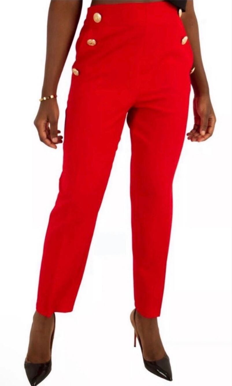 Zara Red Gold Button High Rise Tailored Ankle Pants Size M
